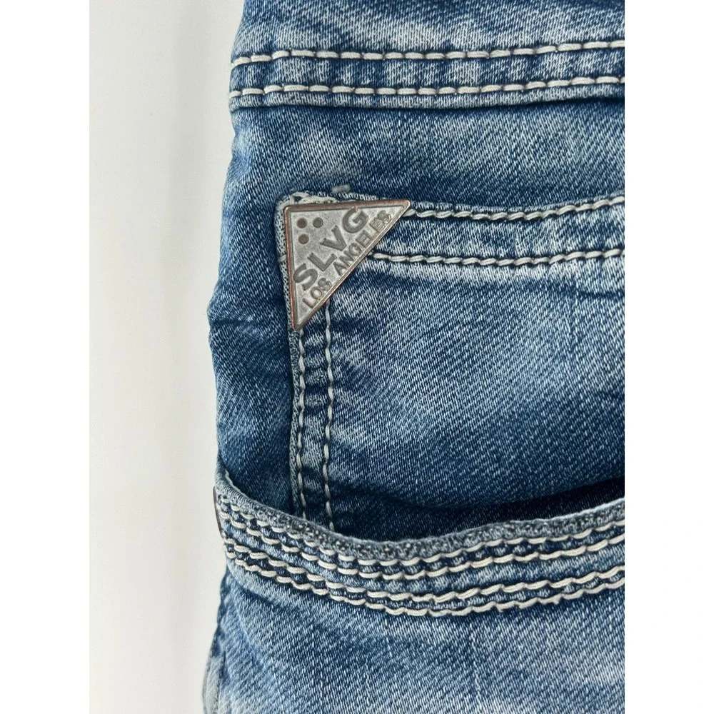 Salvage Havoc Mens Straight Leg Distressed Jeans Blue Medium Wash 36x32 Biker